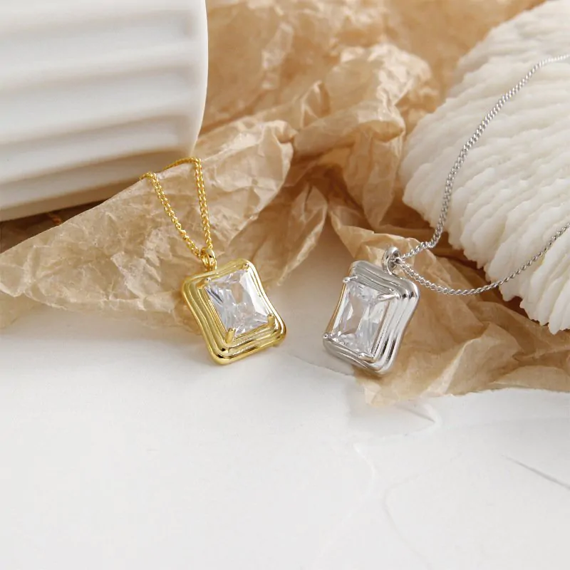 Geometric Square CZ Hot 925 Sterling Silver Necklace - Image 4