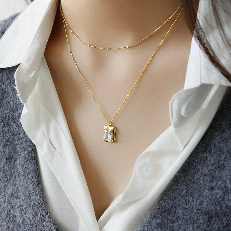Geometric Square CZ Hot 925 Sterling Silver Necklace - Image 3
