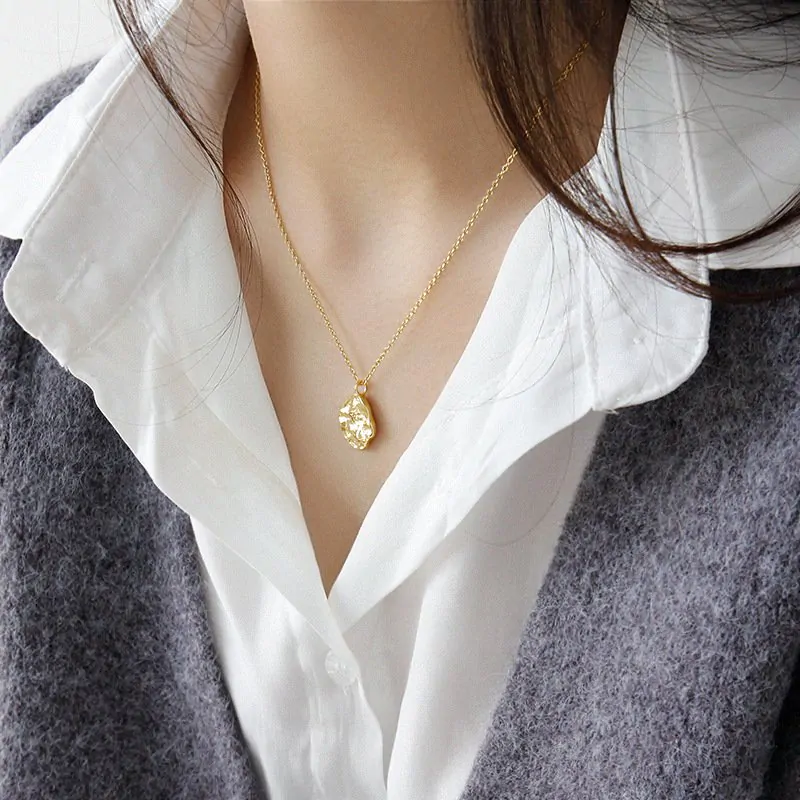 Irregular Rock Stone 925 Sterling Silver Necklace - Image 2