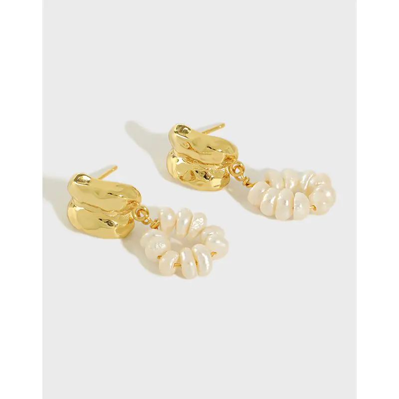 Elegant Irregular Natural Pearls 925 Sterling Silver Dangling Earrings - Image 5