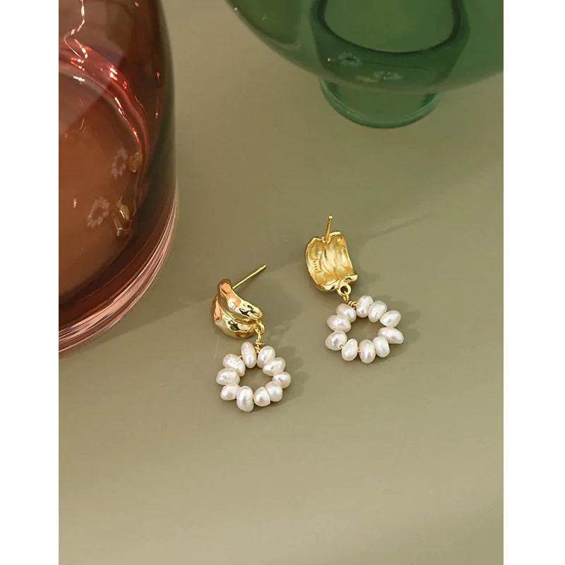 Elegant Irregular Natural Pearls 925 Sterling Silver Dangling Earrings - Image 2