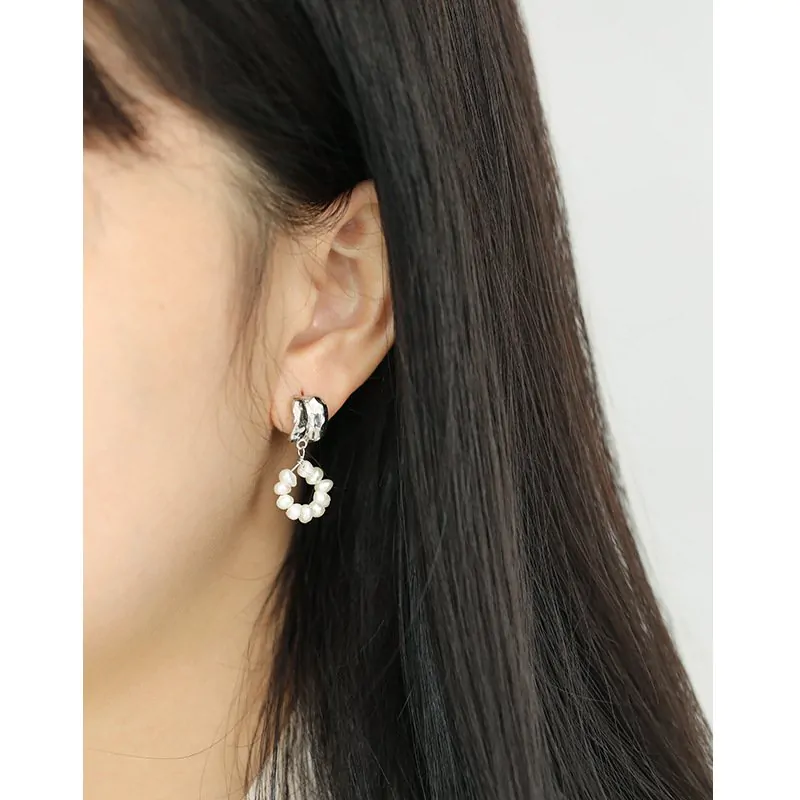Elegant Irregular Natural Pearls 925 Sterling Silver Dangling Earrings - Image 3