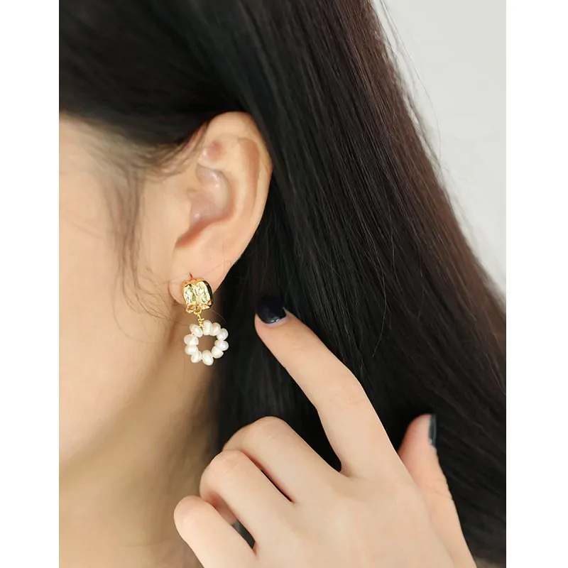 Elegant Irregular Natural Pearls 925 Sterling Silver Dangling Earrings - Image 4