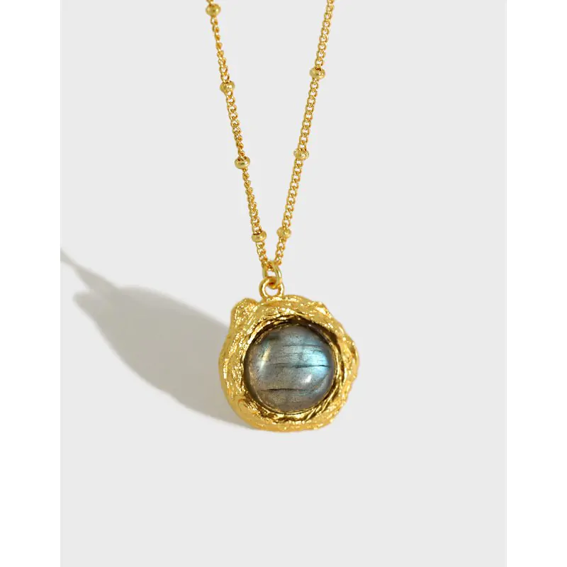 Round Natural Anemousite White Crystal Irregular 925 Sterling Silver Necklace - Image 5