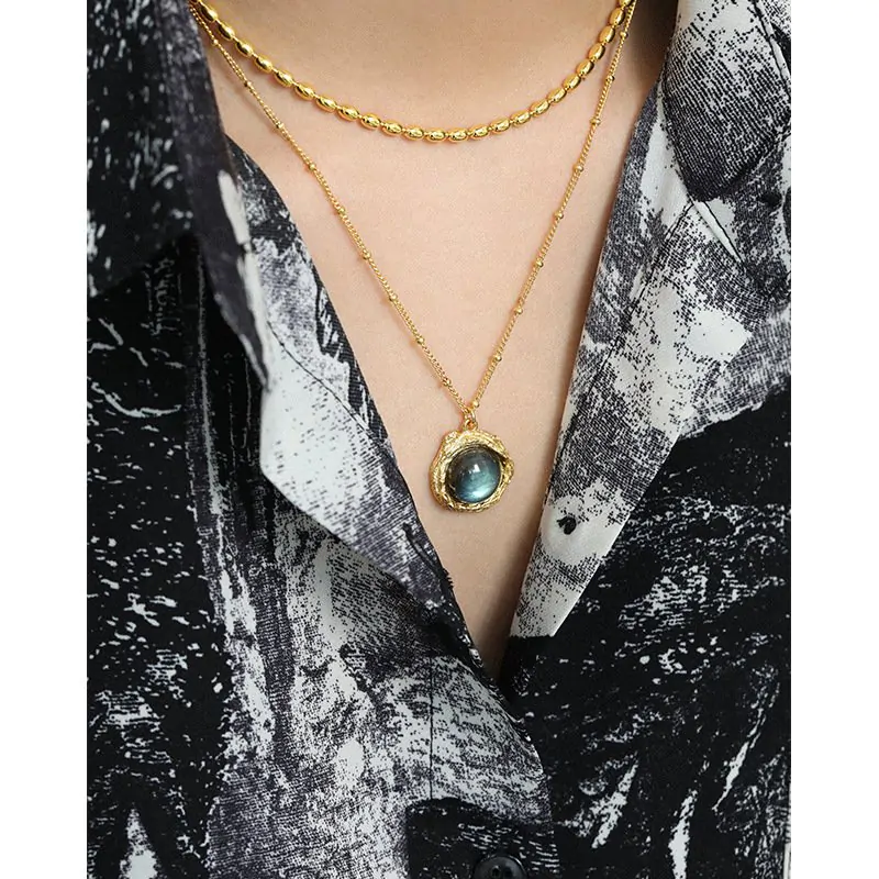 Round Natural Anemousite White Crystal Irregular 925 Sterling Silver Necklace - Image 3