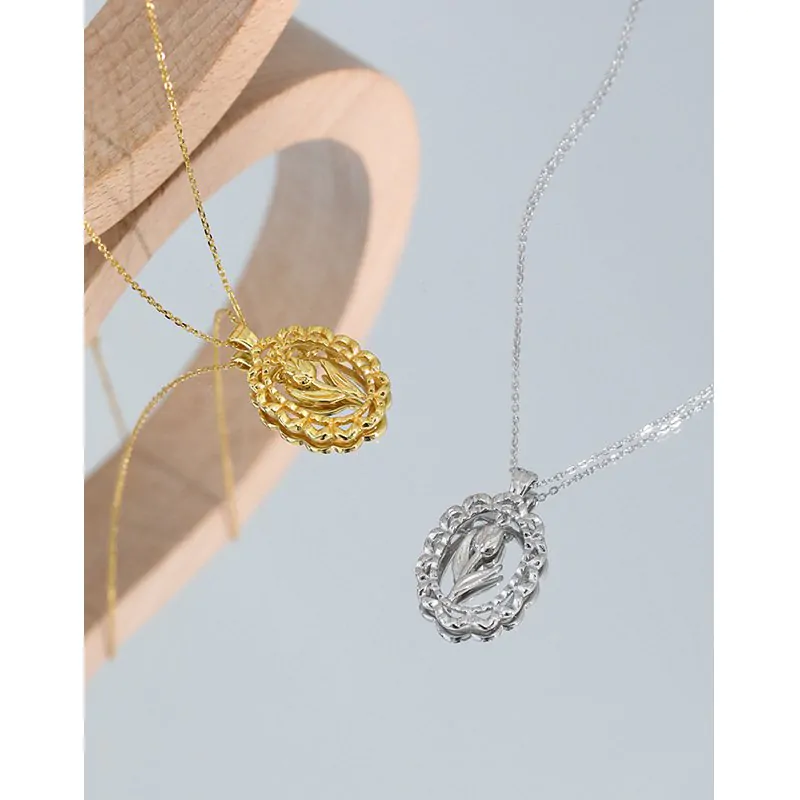 Tulips Flower 925 Sterling Silver Necklace - Image 2