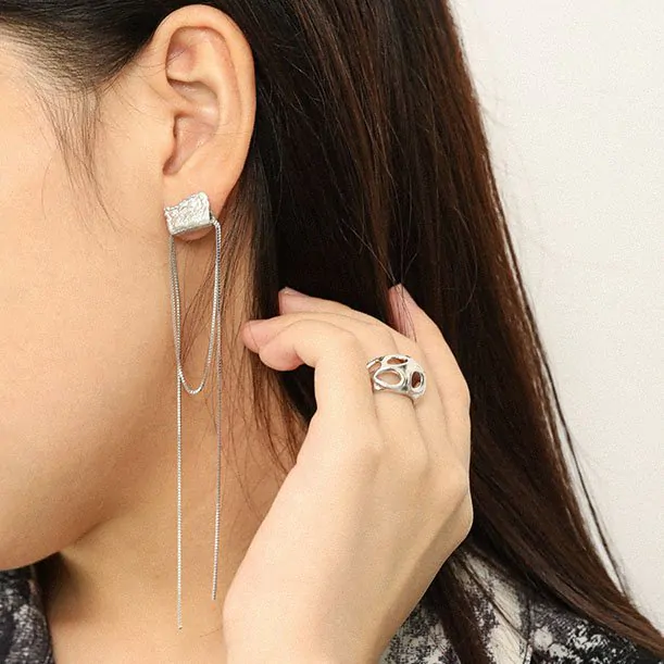 Geometric Block Tassels 925 Sterling Silver Dangling Earrings - Image 2