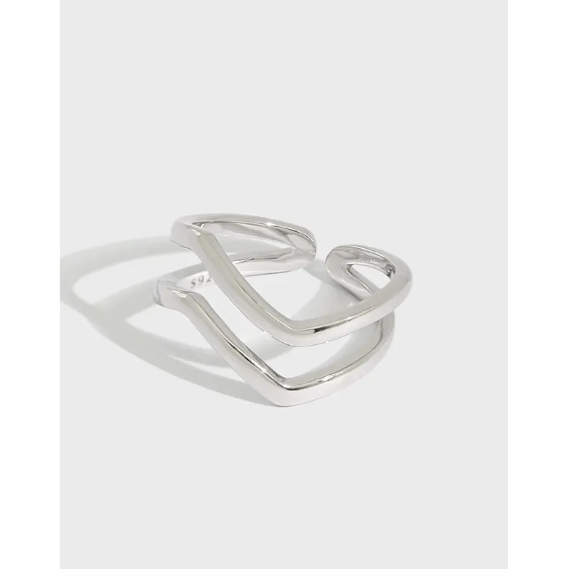 Double Layer Wave 925 Sterling Silver Adjustable Ring - Image 4
