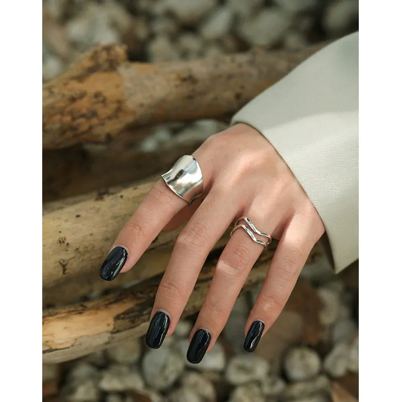 Double Layer Wave 925 Sterling Silver Adjustable Ring - Image 3