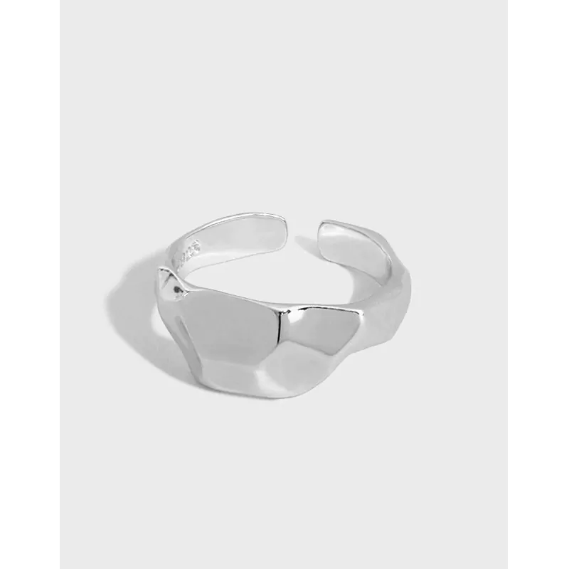 Geometric Irregular Concave 925 Sterling Silver Adjustable Ring - Image 4