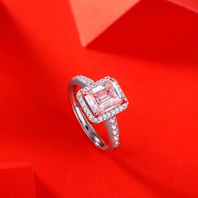 Baguette Moissanite CZ 925 Sterling Silver Adjustable Ring - Image 2