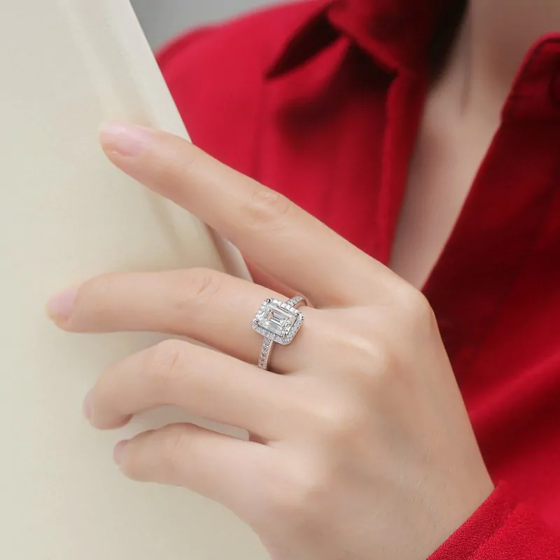 Baguette Moissanite CZ 925 Sterling Silver Adjustable Ring - Image 4