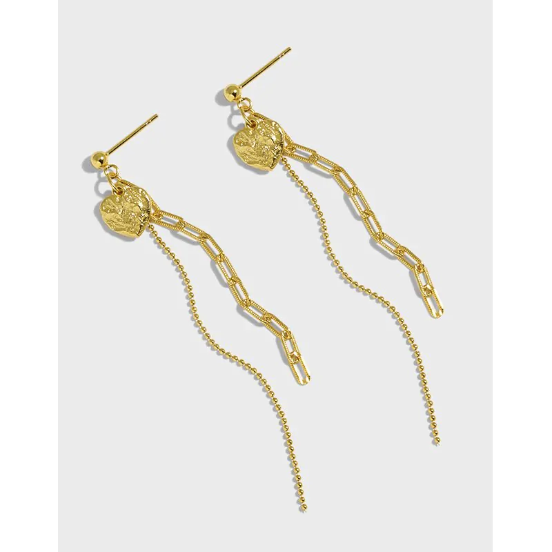 Elegant Heart Chain Tassels 925 Sterling Silver Dangling Earrings - Image 5