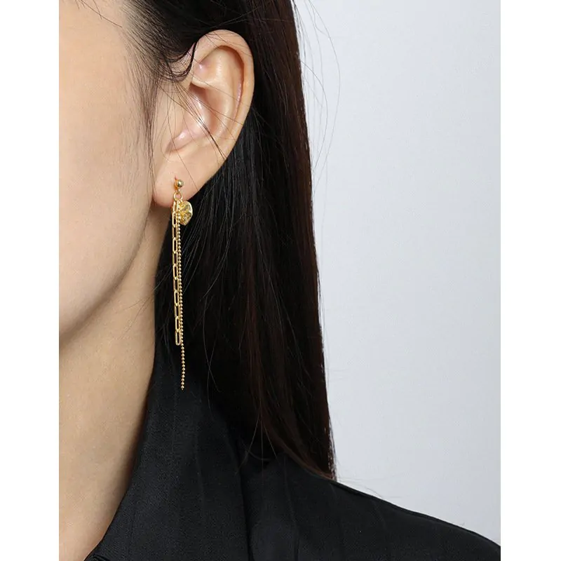 Elegant Heart Chain Tassels 925 Sterling Silver Dangling Earrings - Image 3
