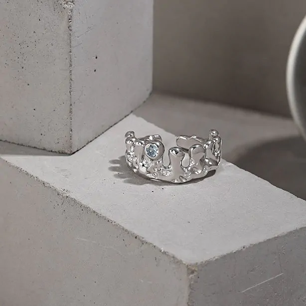 Elegant Round CZ Irregular Crown 925 Sterling Silver Adjustable Ring - Image 4