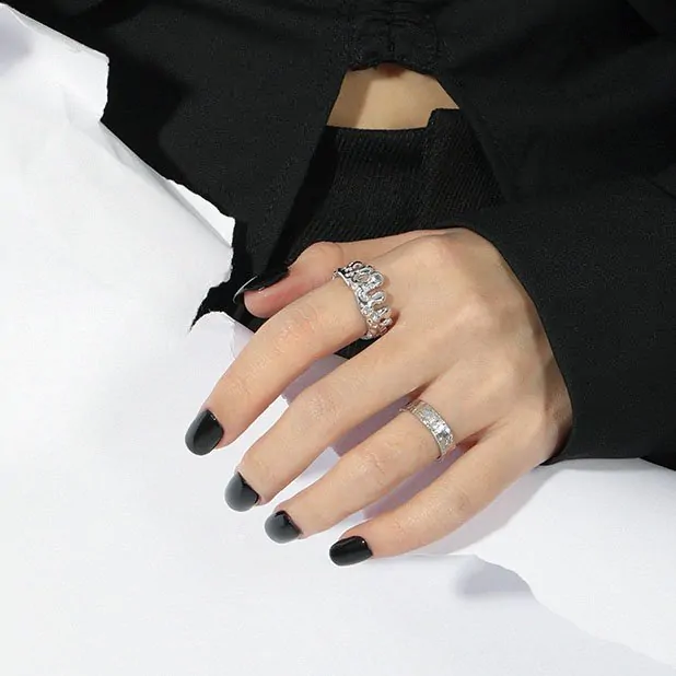 Elegant Round CZ Irregular Crown 925 Sterling Silver Adjustable Ring - Image 3