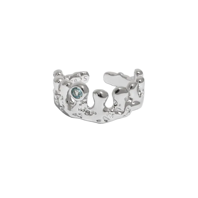 Elegant Round CZ Irregular Crown 925 Sterling Silver Adjustable Ring