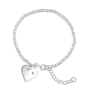 Solid Sterling Silver Bracelet Dangle Heart