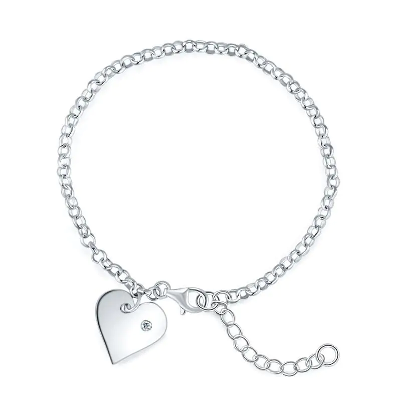 Solid Sterling Silver Bracelet Dangle Heart