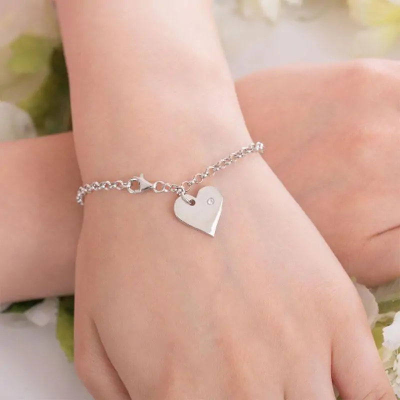 Solid Sterling Silver Bracelet Dangle Heart - Image 2