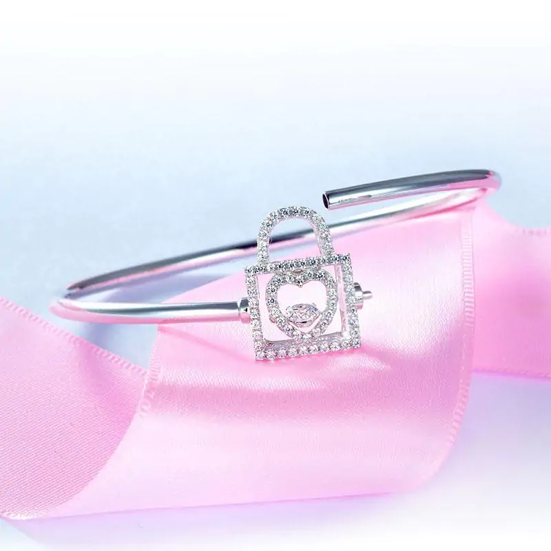 Heart Lock Dancing Stone Bangle - Image 8