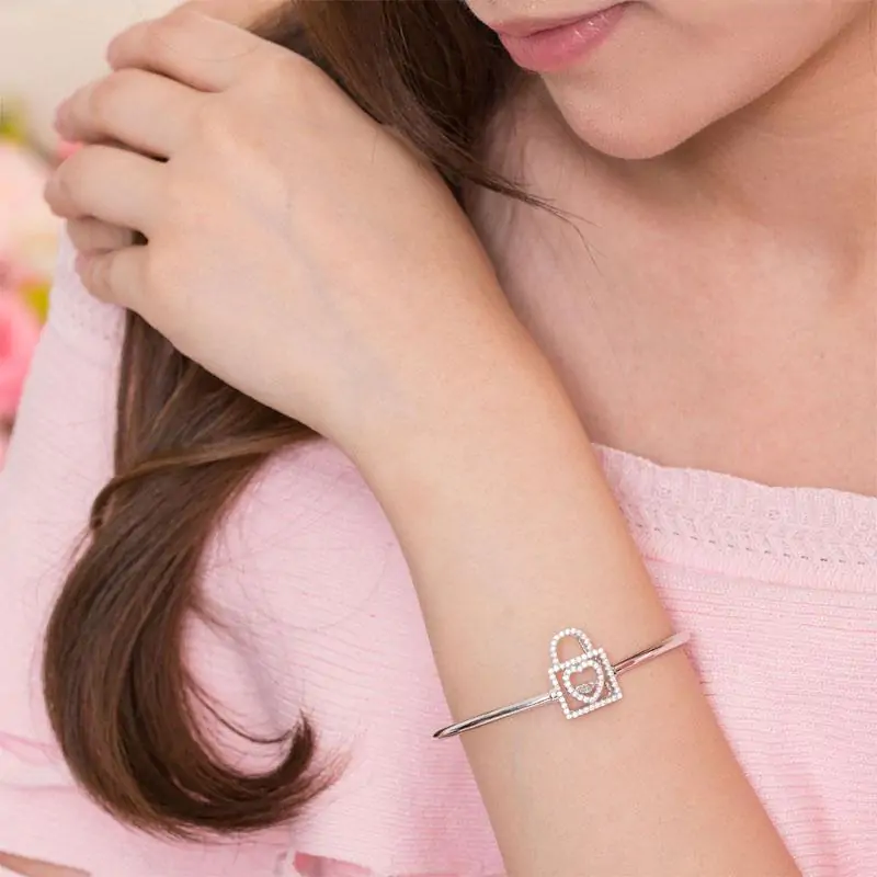 Heart Lock Dancing Stone Bangle - Image 2