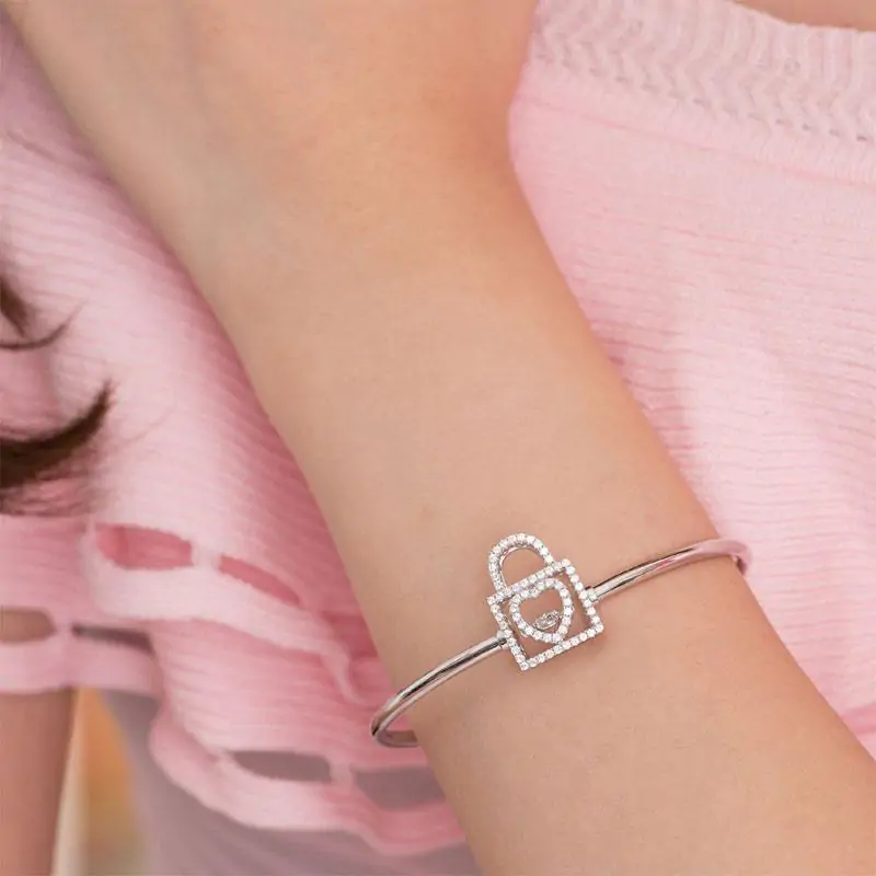 Heart Lock Dancing Stone Bangle - Image 5