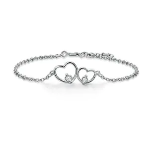 Solid Sterling Silver Bracelet Double Heart