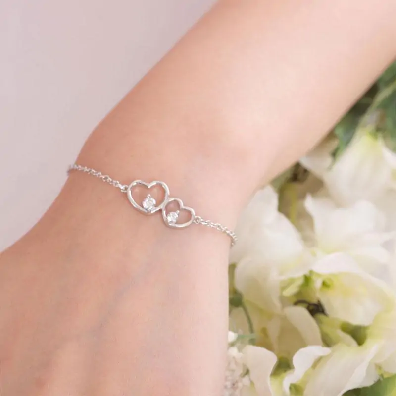 Solid Sterling Silver Bracelet Double Heart - Image 2