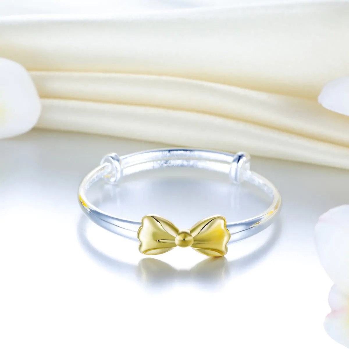Newborn Baby 999 Silver Baby Bangle Gold Plated Ribbon - Image 2