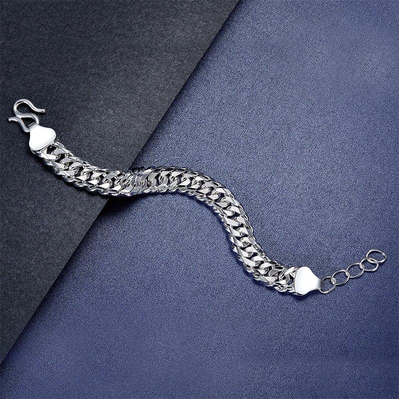 Adjustable Men's Silver Bracelet Heavy 990 Pure Silver Cuban Link Chain - Image 2