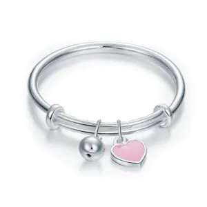 Newborn Baby 999 Silver Pink Heart Baby Bangle