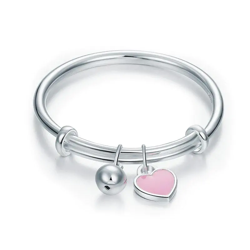 Newborn Baby 999 Silver Pink Heart Baby Bangle