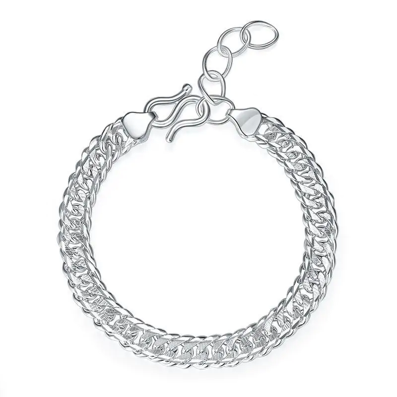 Adjustable Men's Silver Bracelet 1 cm Width 990 Pure Silver Cuban Link Chain