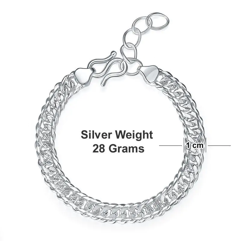 Adjustable Men's Silver Bracelet 1 cm Width 990 Pure Silver Cuban Link Chain - Image 4