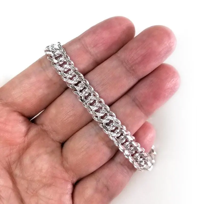 Adjustable Men's Silver Bracelet 1 cm Width 990 Pure Silver Cuban Link Chain - Image 5