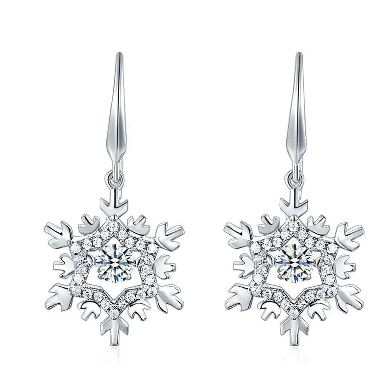 Classic Dancing Stone Dangle Drop Earrings Snowflake - Image 4
