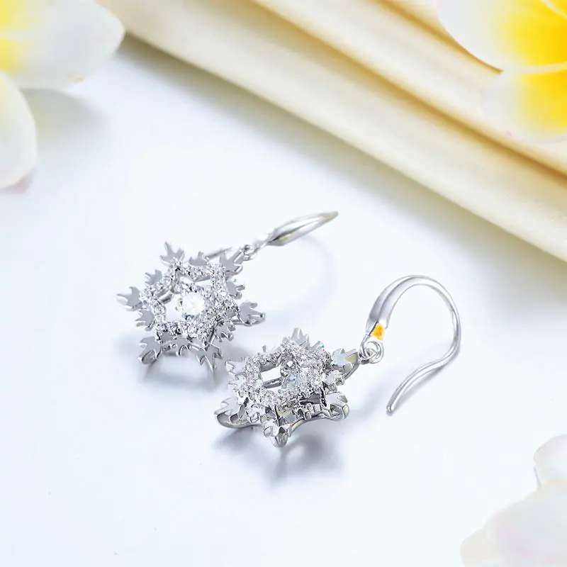Classic Dancing Stone Dangle Drop Earrings Snowflake - Image 5