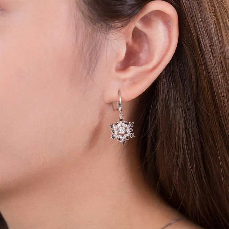 Classic Dancing Stone Dangle Drop Earrings Snowflake - Image 2