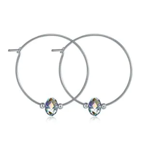 Silver Hoop Earrings AB Austrian Crystal