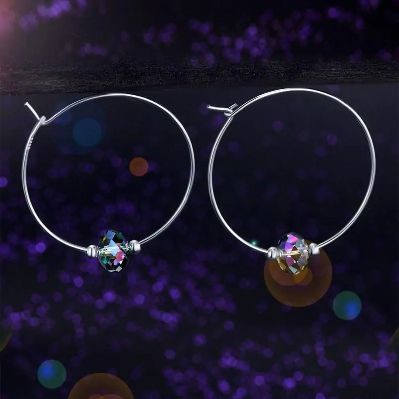 Silver Hoop Earrings AB Austrian Crystal - Image 3