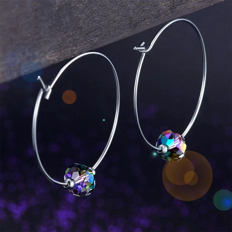 Silver Hoop Earrings AB Austrian Crystal - Image 4