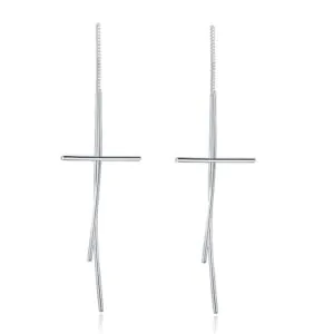 Dangle Drop Cross Sterling Silver Earrings
