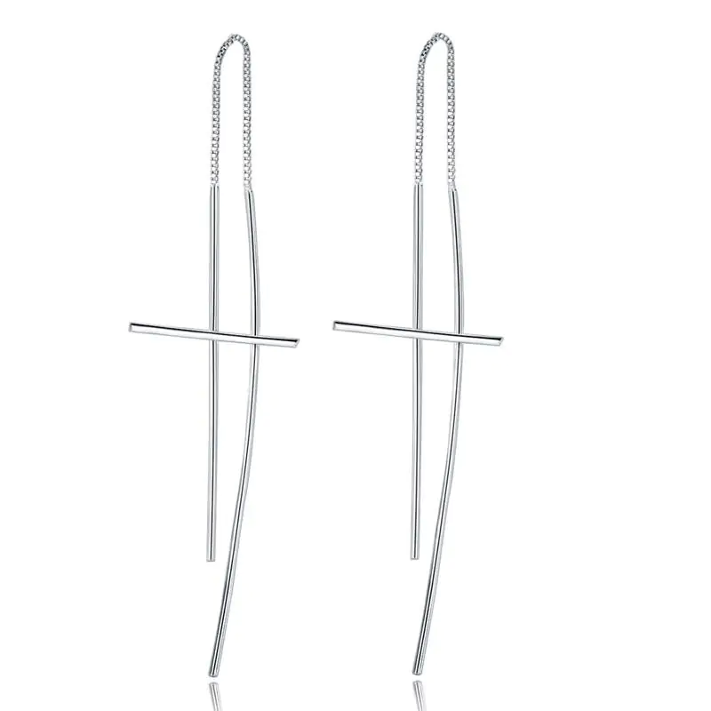 Dangle Drop Cross Sterling Silver Earrings - Image 3