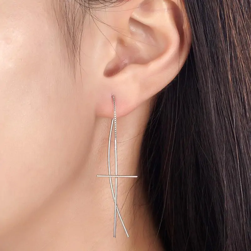 Dangle Drop Cross Sterling Silver Earrings - Image 2