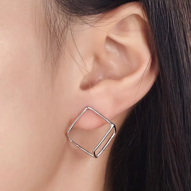 Cube Stud Sterling Silver Earrings - Image 5