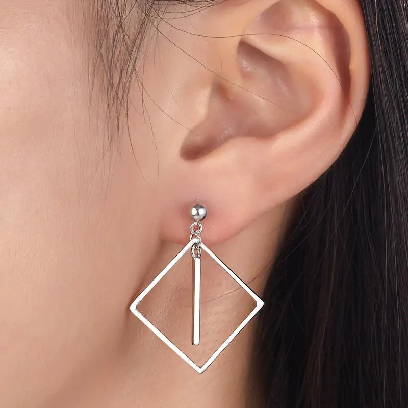 Dangle Square Sterling Silver Earrings - Image 2