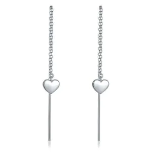 Dangle Drop Heart Sterling Silver Earrings