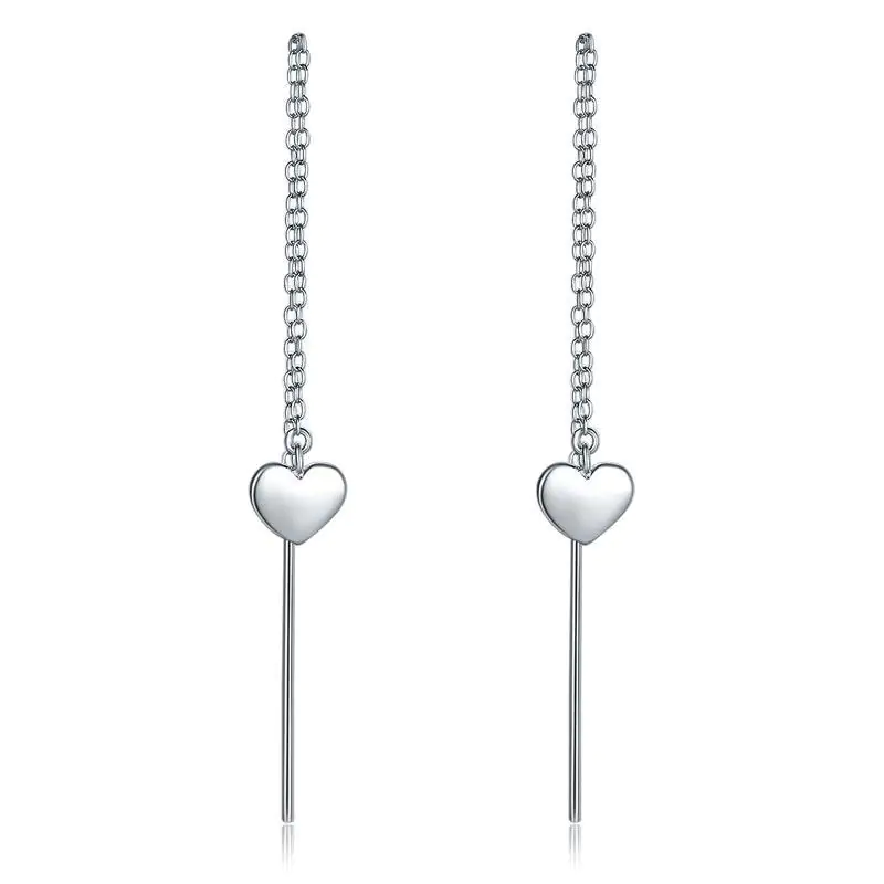 Dangle Drop Heart Sterling Silver Earrings