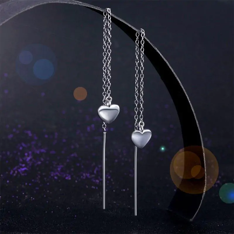 Dangle Drop Heart Sterling Silver Earrings - Image 3